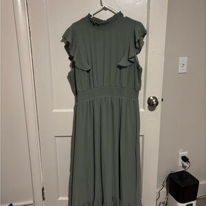 Baltic Born Green Pleated Midi Dress with Flutter Sleeves